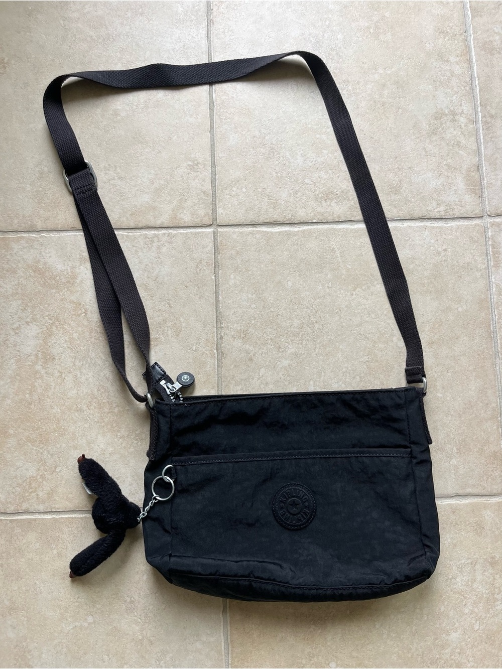 Kipling Black Crossbody Shoulder Bag with Monkey Charm